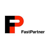 Logga för FastPartner - svartröd - text i svart